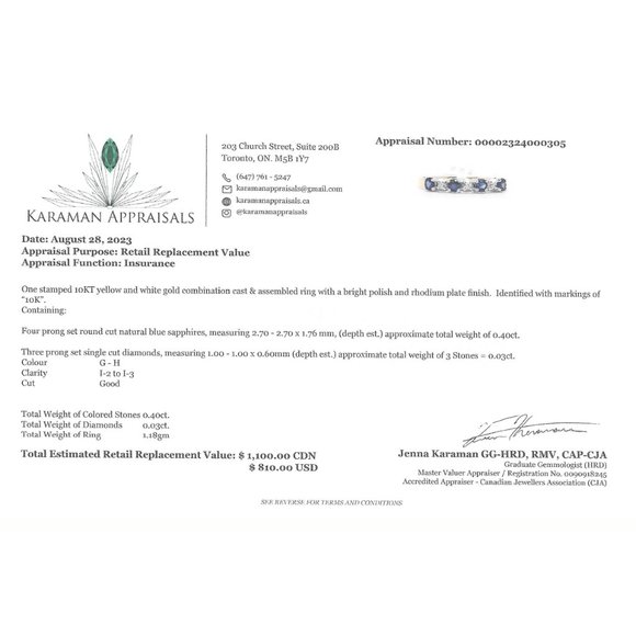 10KT Gold Ring Set with Genuine Blue Sapphire and Diamond - Picture 2 of 3